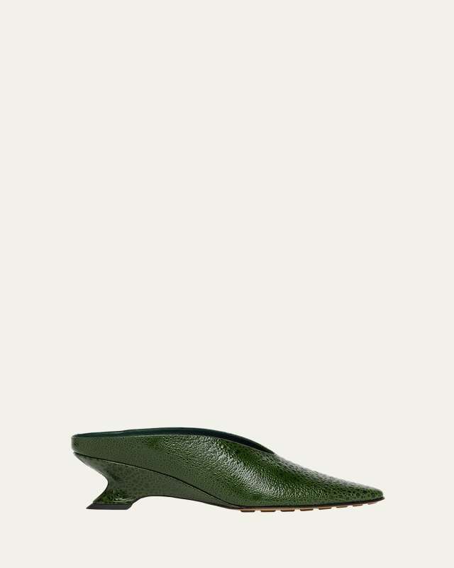 Frog-Print Leather Kitten-Heel Mules